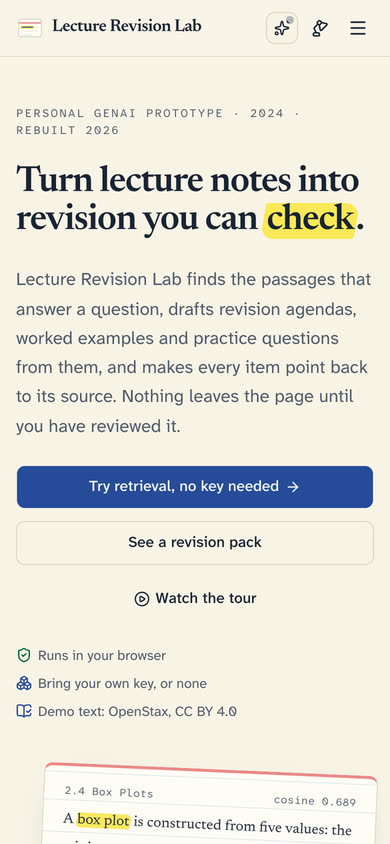 The landing page on a 390 pixel wide phone screen.
